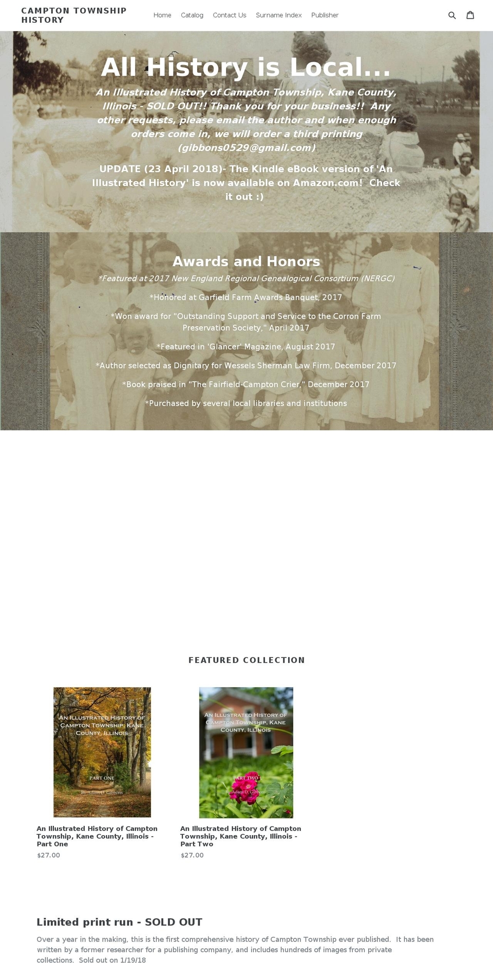 camptontownshiphistory.com — Shopify storefront screenshot