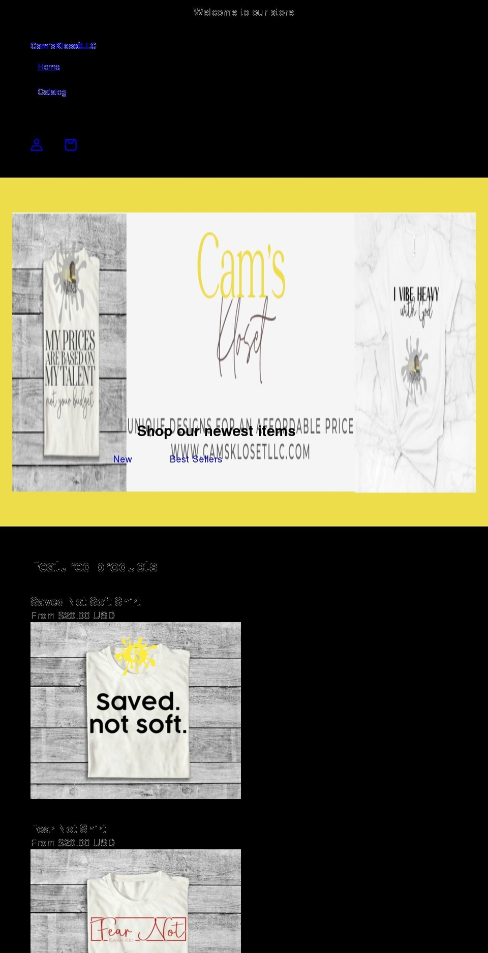 camsklosetllc.com shopify website screenshot