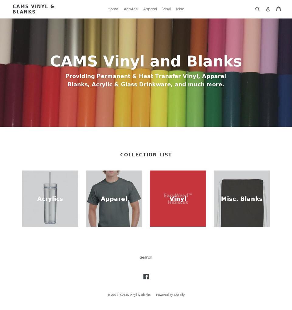 camsvinylblanks.com — Shopify storefront screenshot