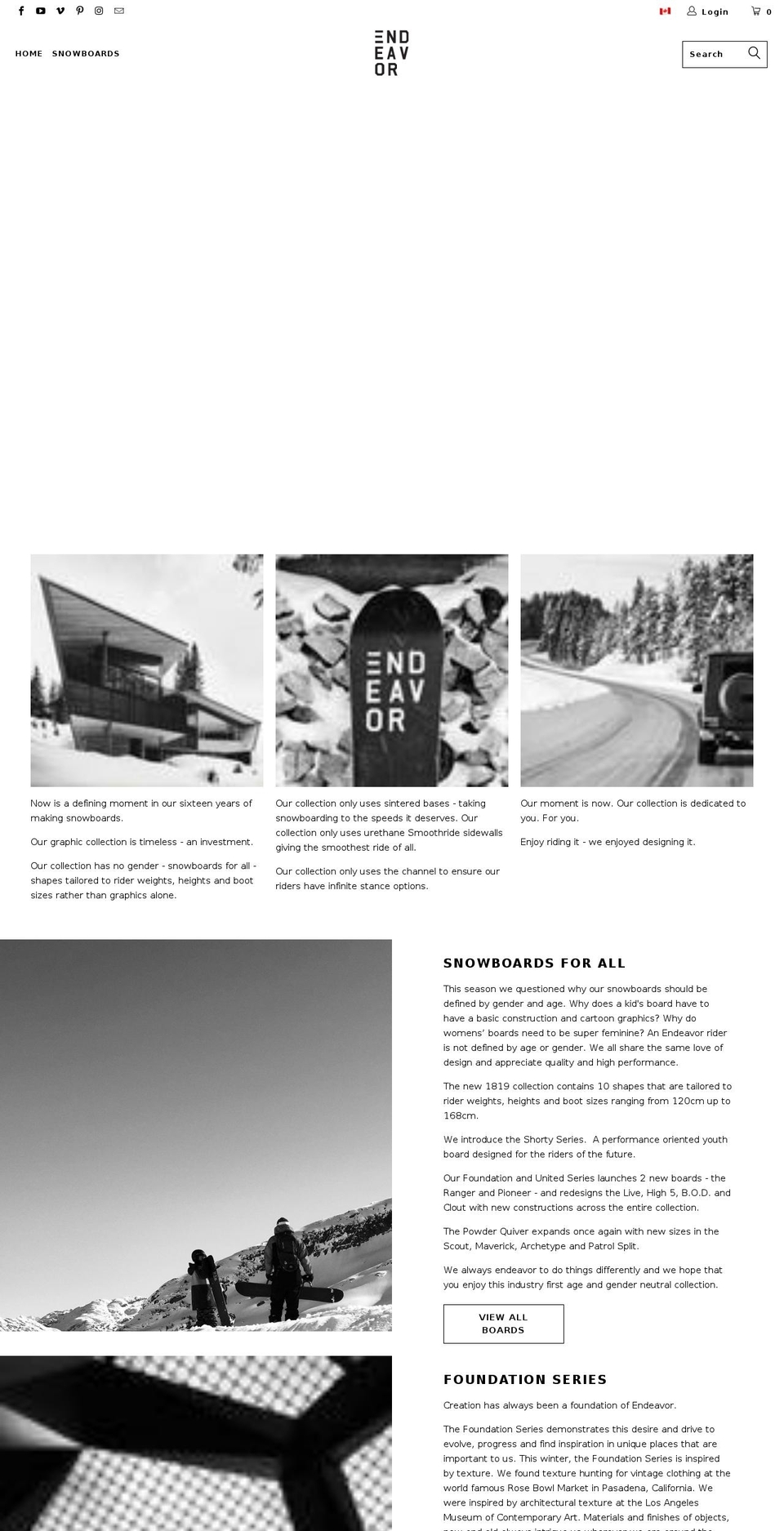 can.endeavorsnowboards.com shopify website screenshot