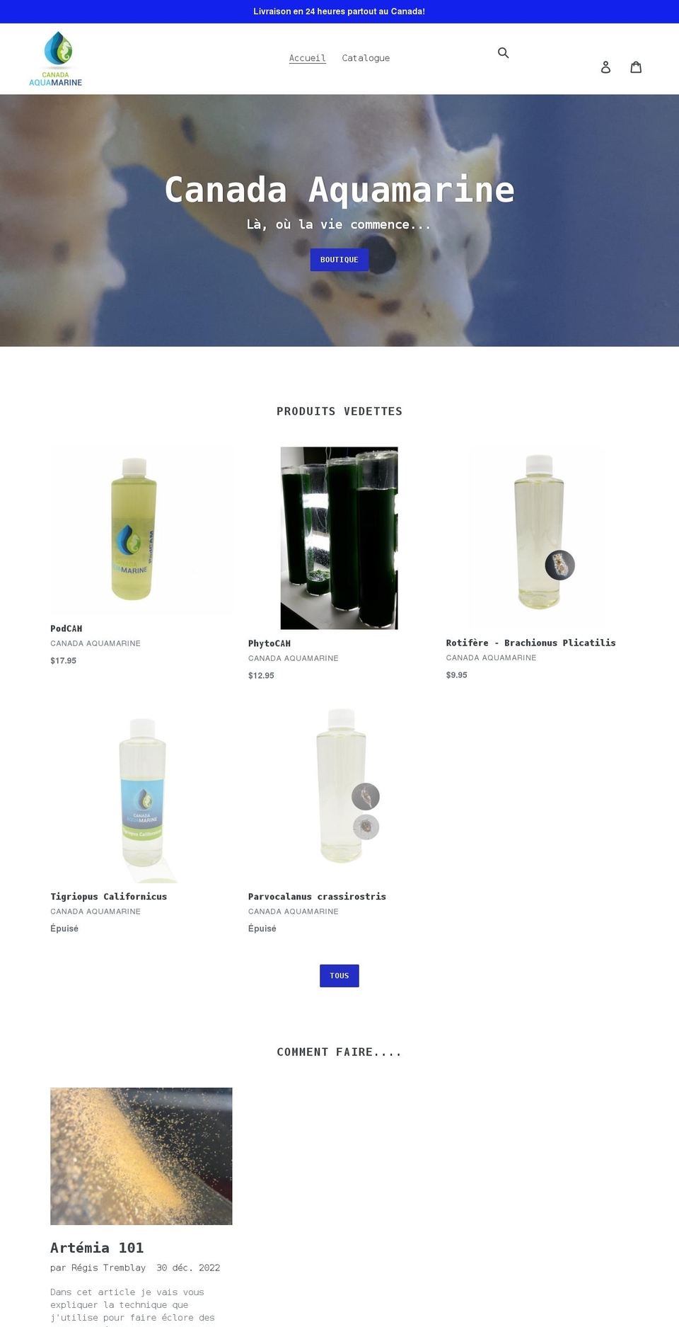 canadaaquamarine.com shopify website screenshot