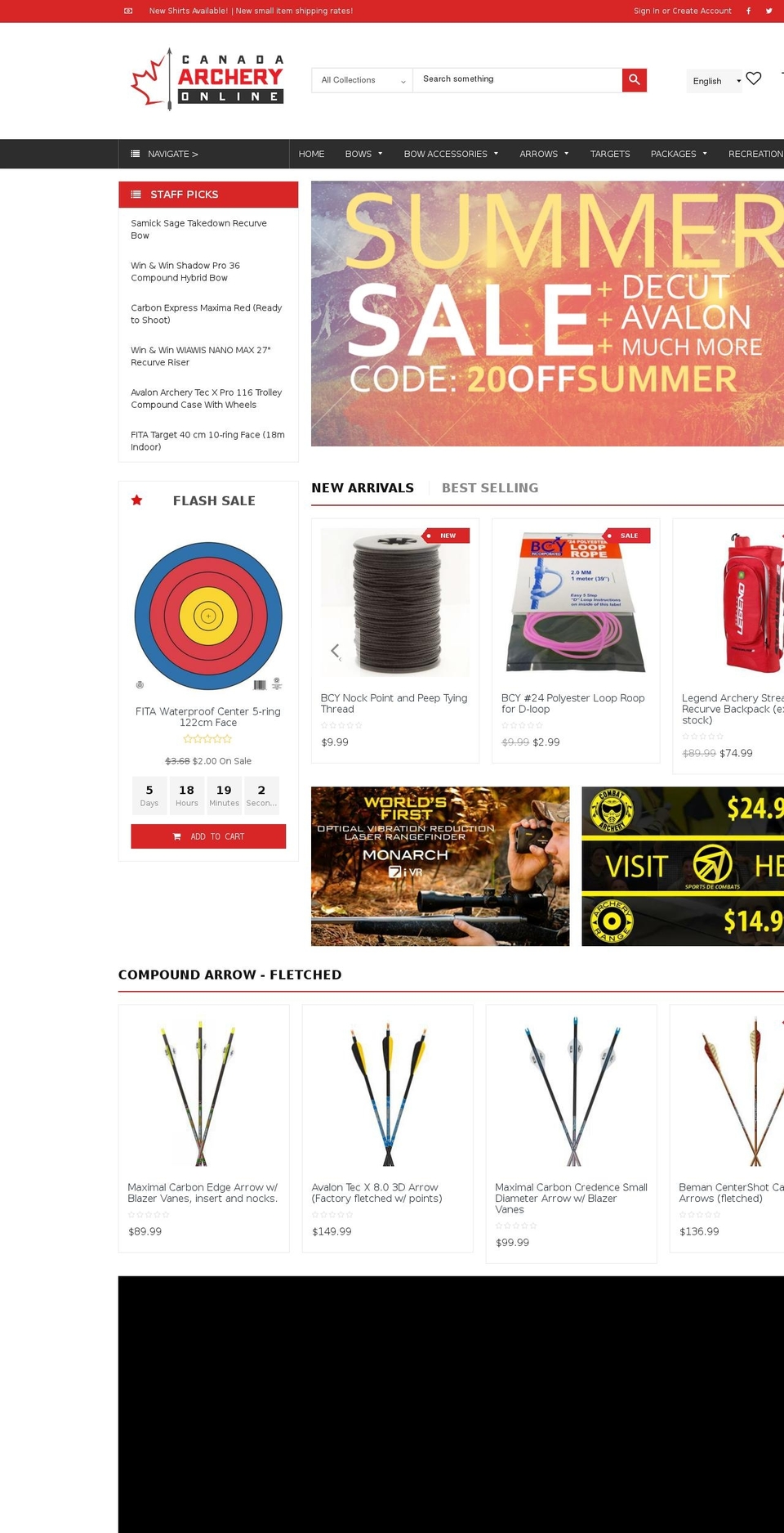 canadaarcheryonline.ca shopify website screenshot