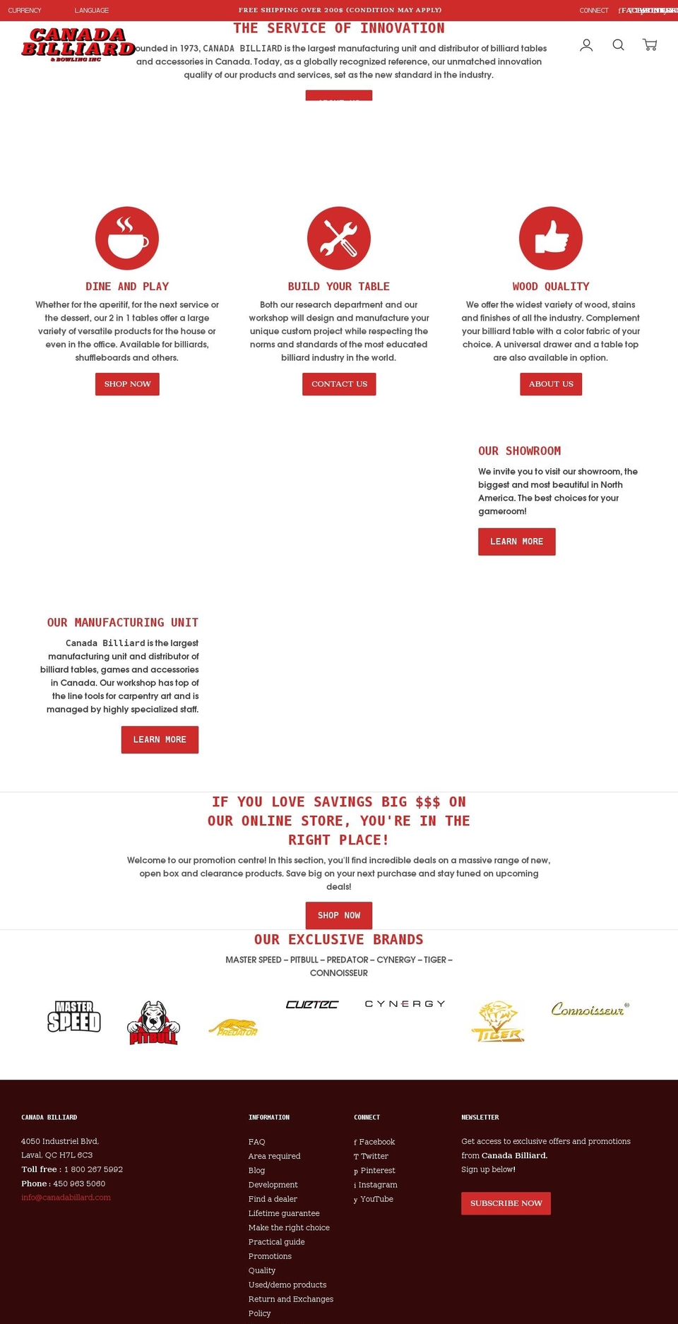 canadabilliard.com shopify website screenshot