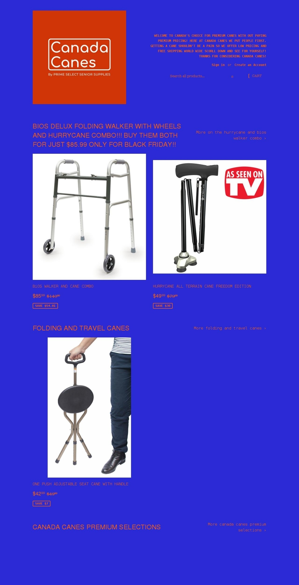 canadacanes.com shopify website screenshot