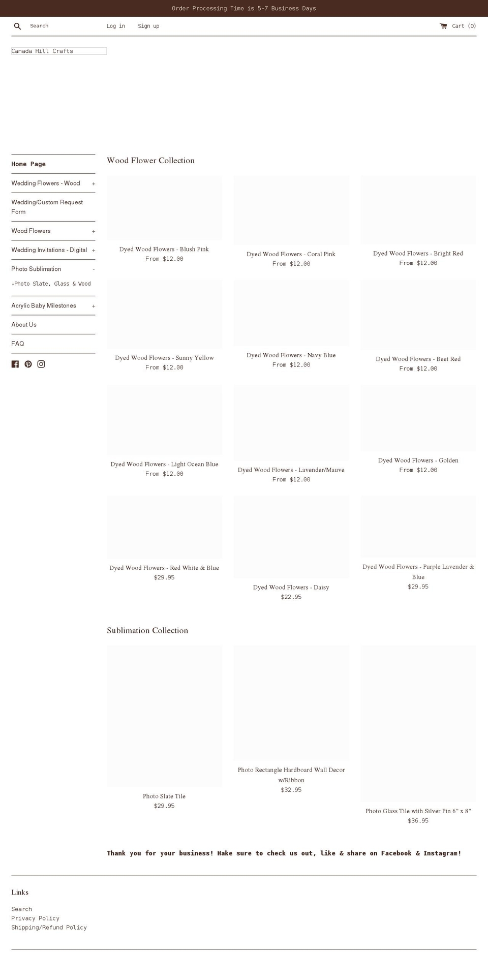 canadahillcrafts.com shopify website screenshot