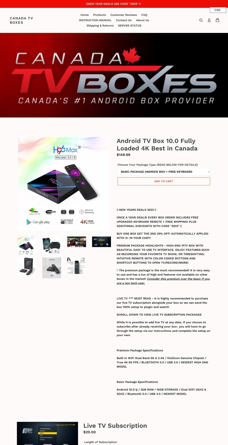 canadatvboxes.ca shopify website screenshot