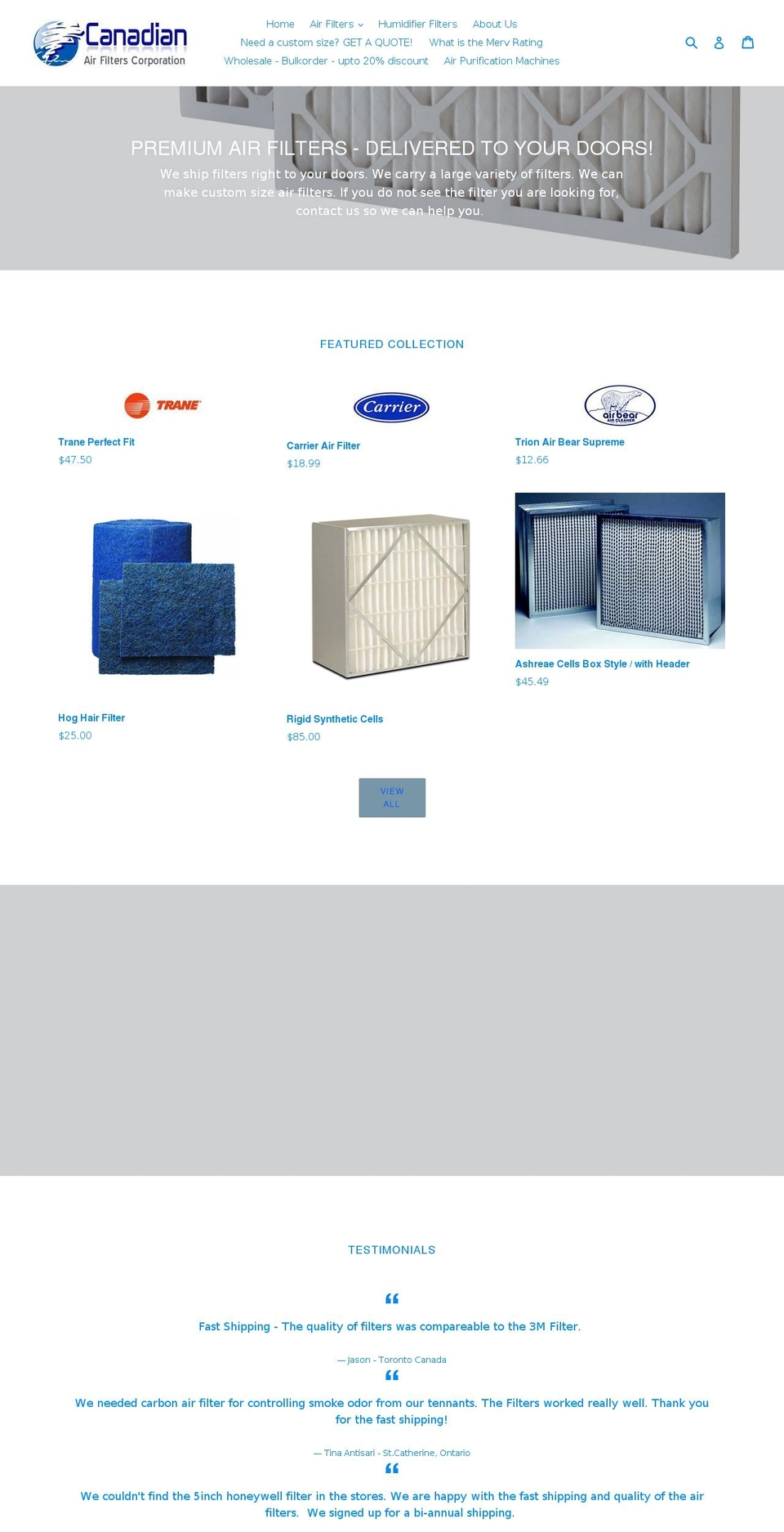 canadianairfilters.com — Shopify storefront screenshot