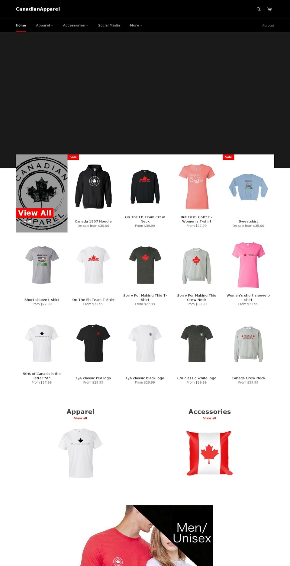 canadianapparel.ca shopify website screenshot