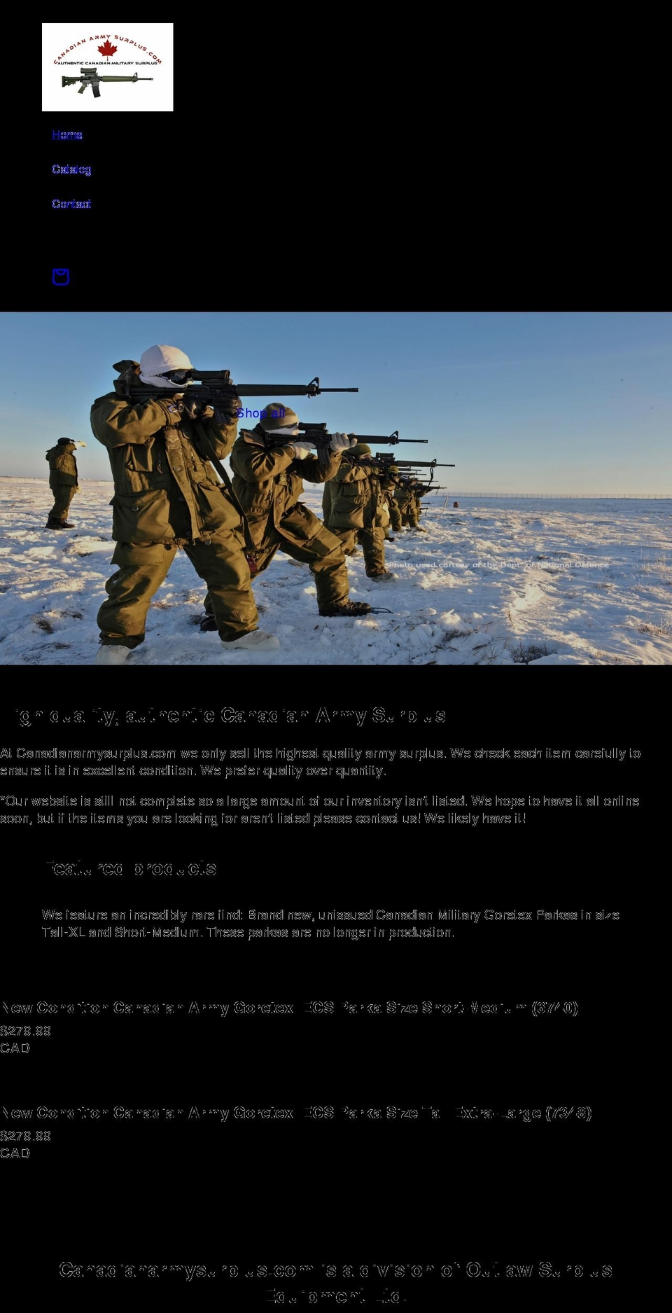 canadianarmysurplus.com shopify website screenshot
