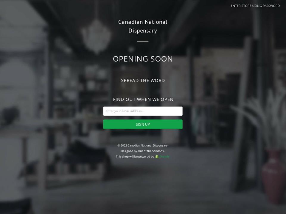 canadiannationaldispensary.com shopify website screenshot