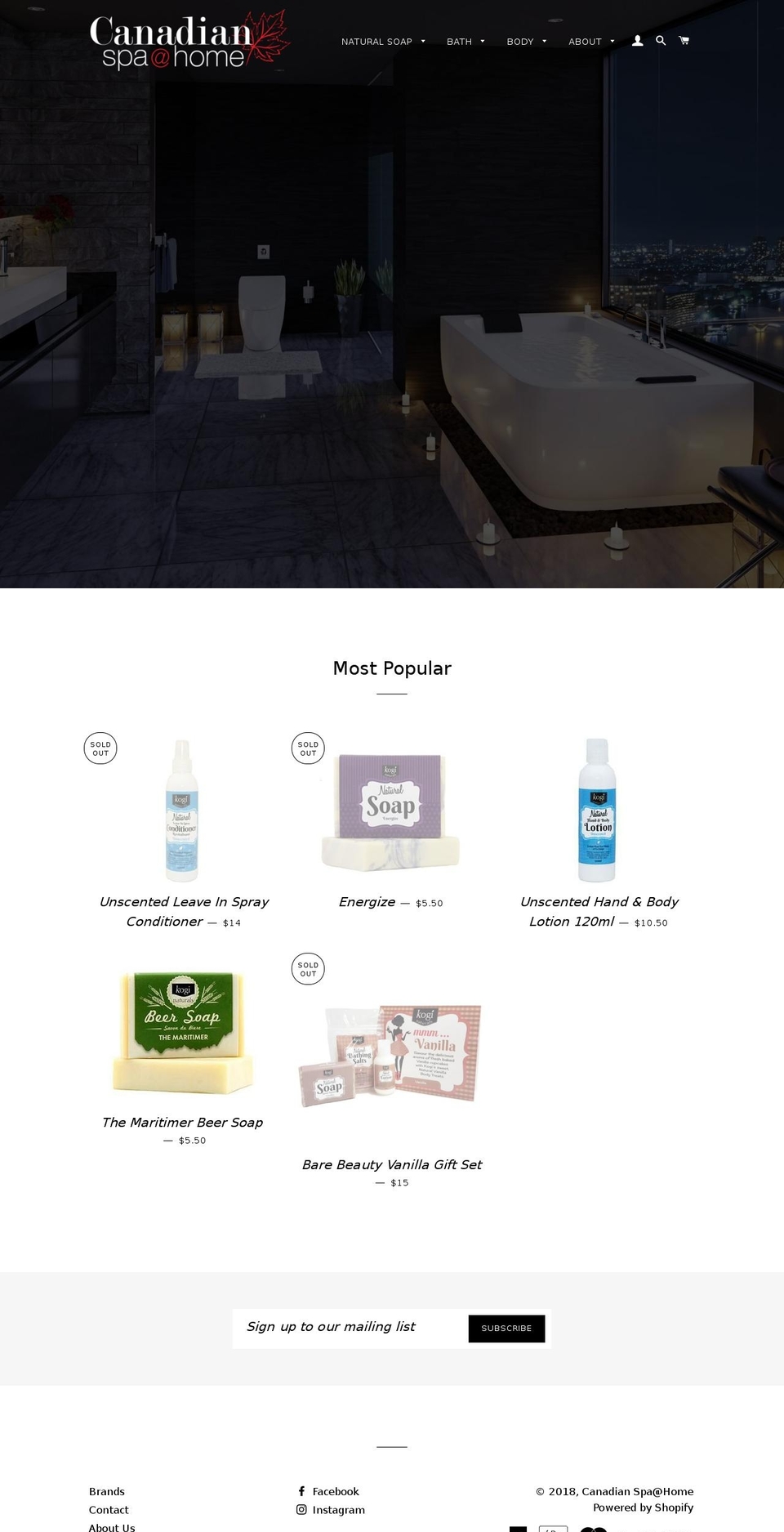 canadianspaathome.com shopify website screenshot