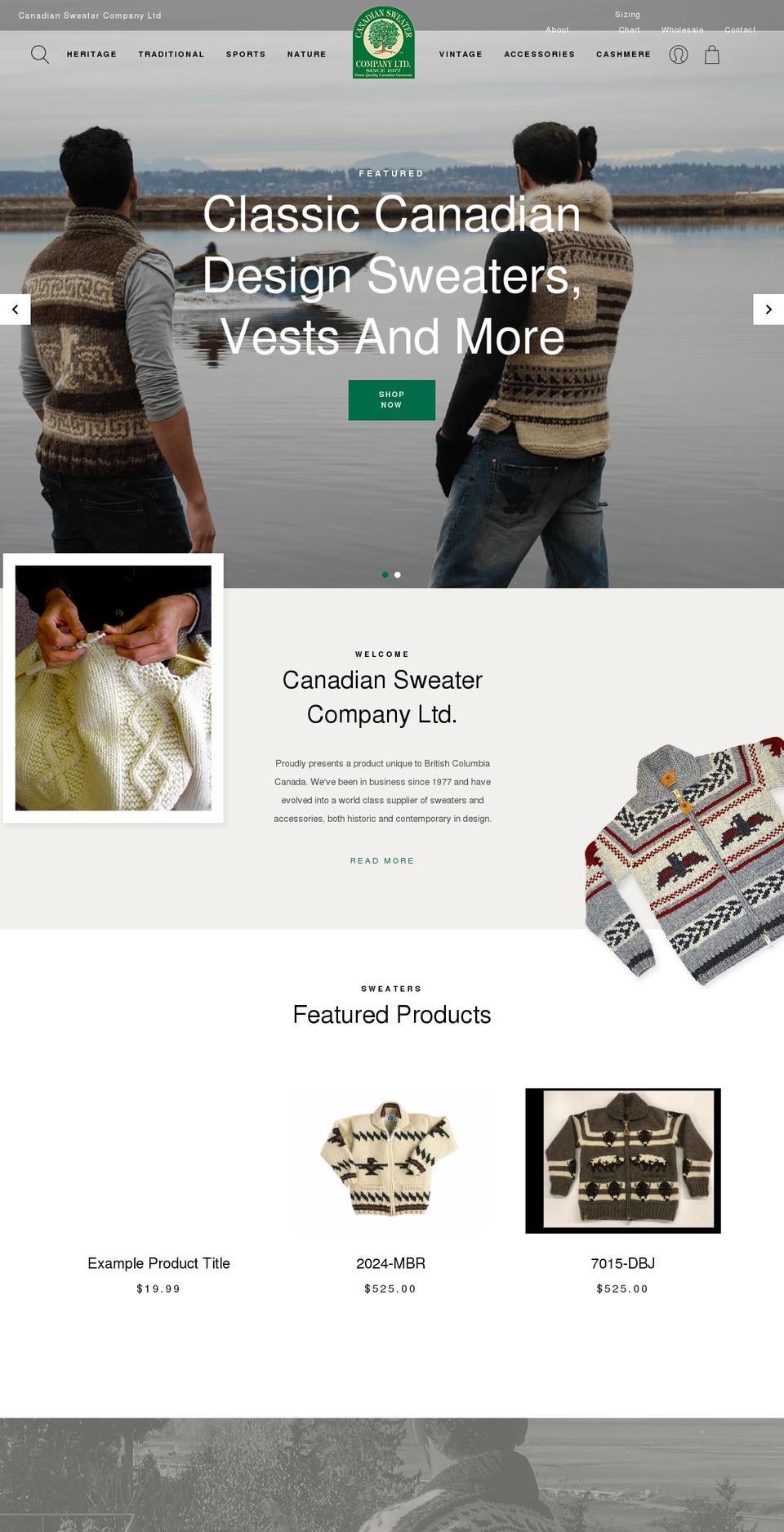 canadiansweater.com shopify website screenshot