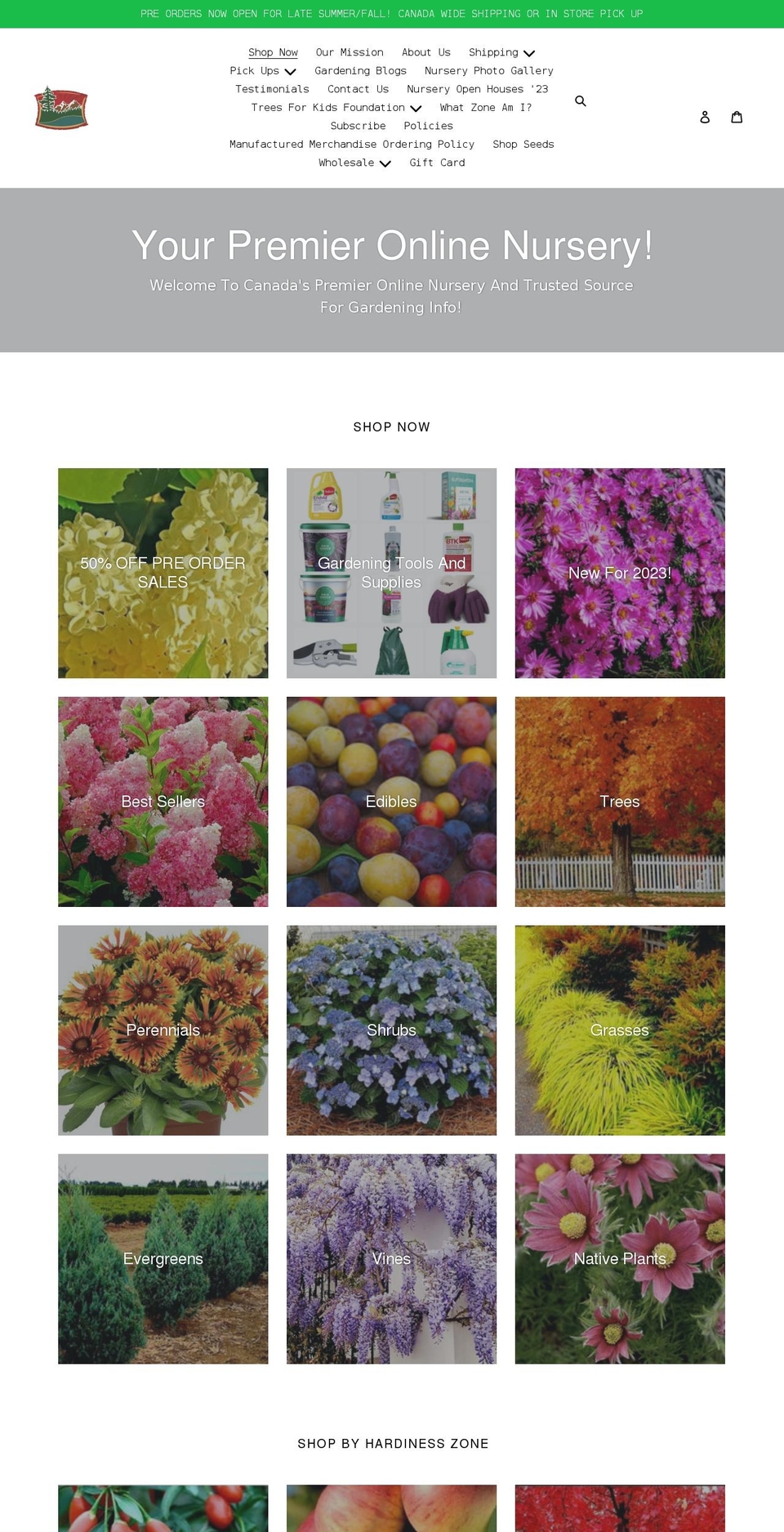 canadiantreenursery.com shopify website screenshot