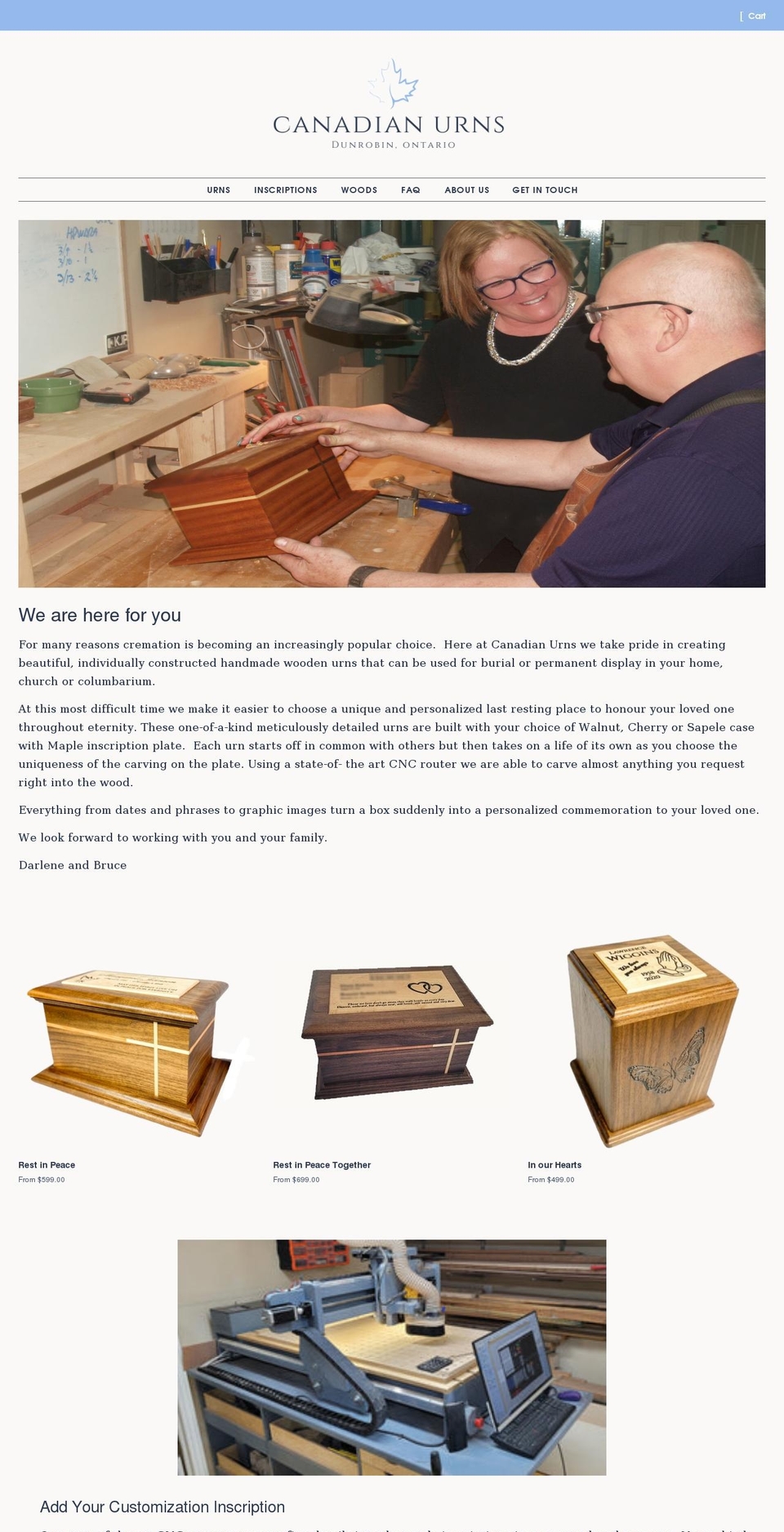 canadianurns.ca shopify website screenshot