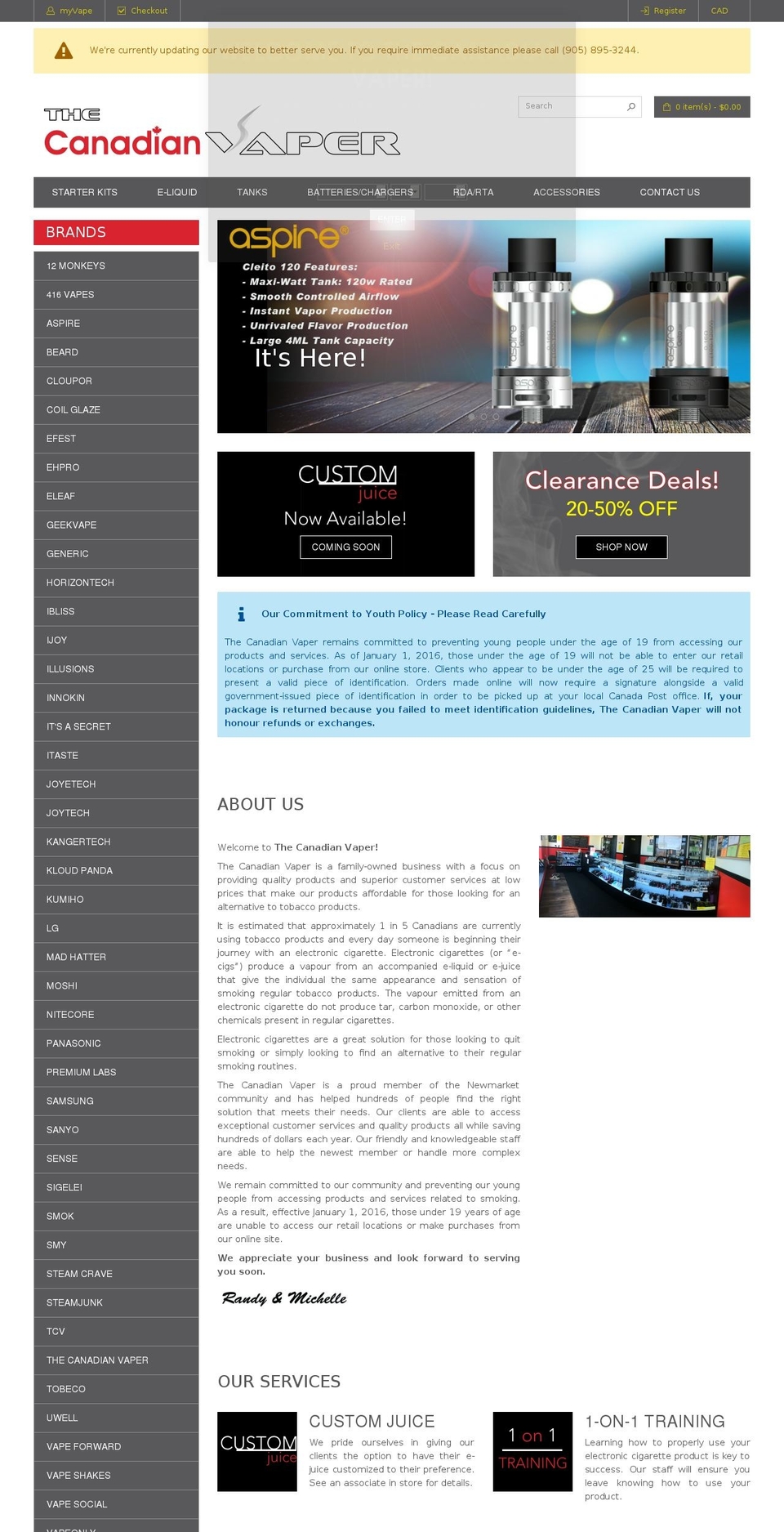 canadianvaper.com shopify website screenshot