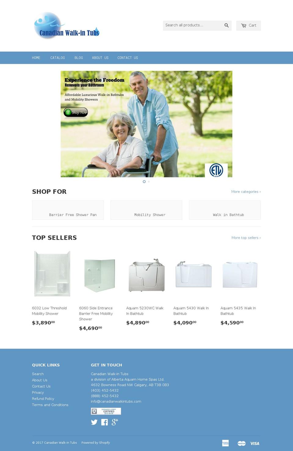 canadianwalkintubs.com shopify website screenshot
