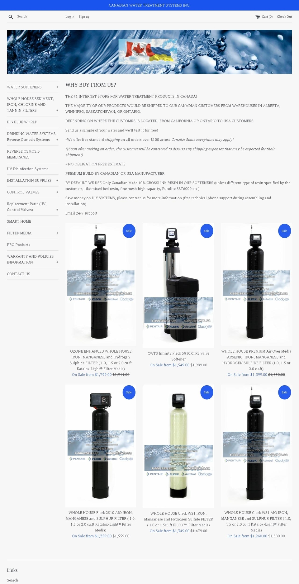 canadianwatertreatmentsystems.com — Shopify storefront screenshot