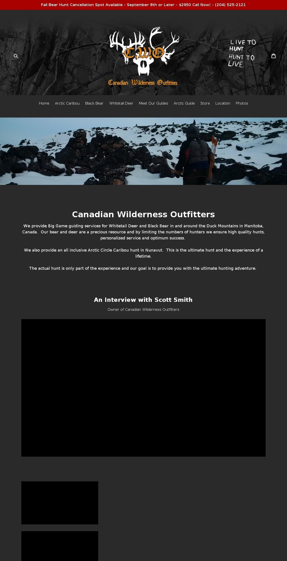 canadianwildernessoutfitters.com — Shopify storefront screenshot