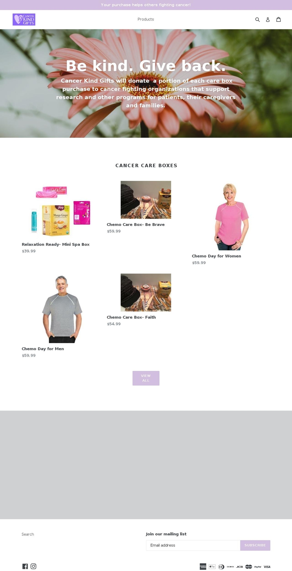 cancerkindgifts.com shopify website screenshot