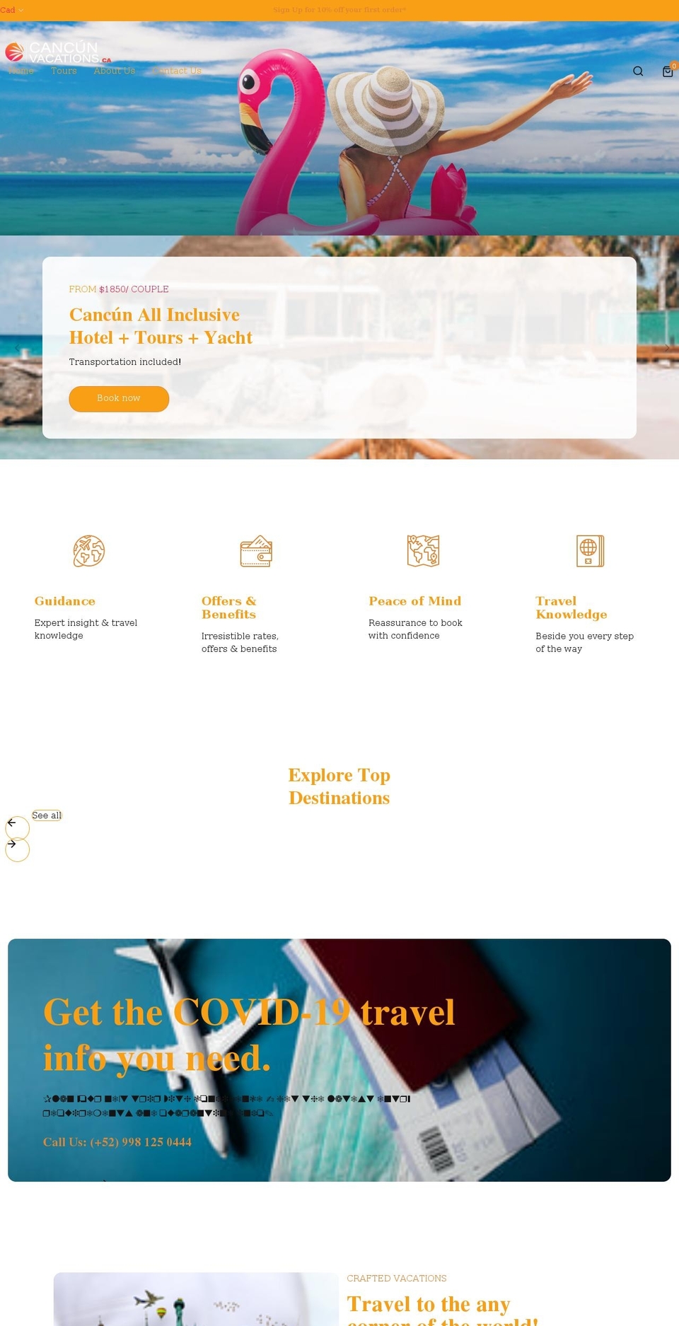 cancunvacations.ca shopify website screenshot
