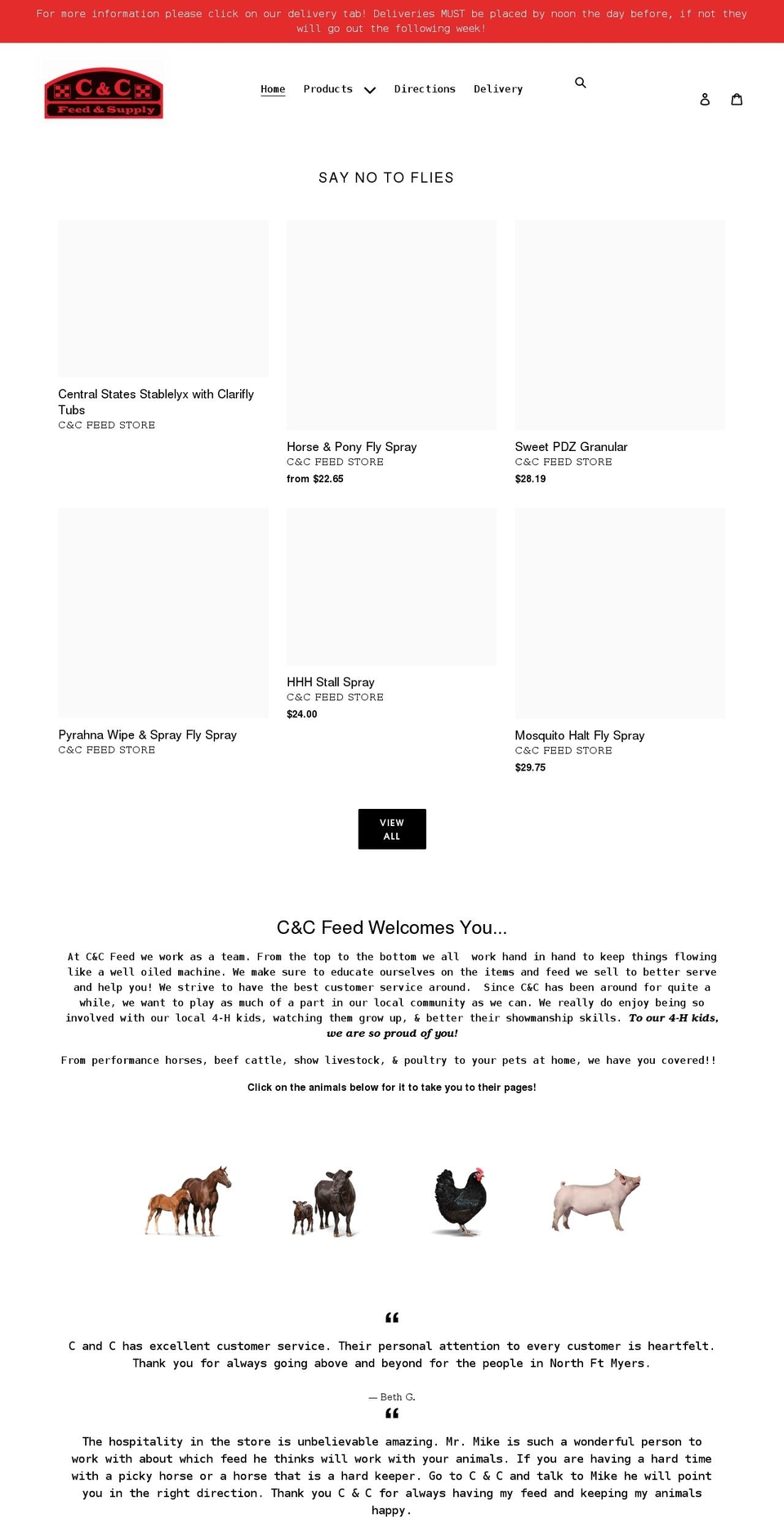 candcfeedstore.com shopify website screenshot