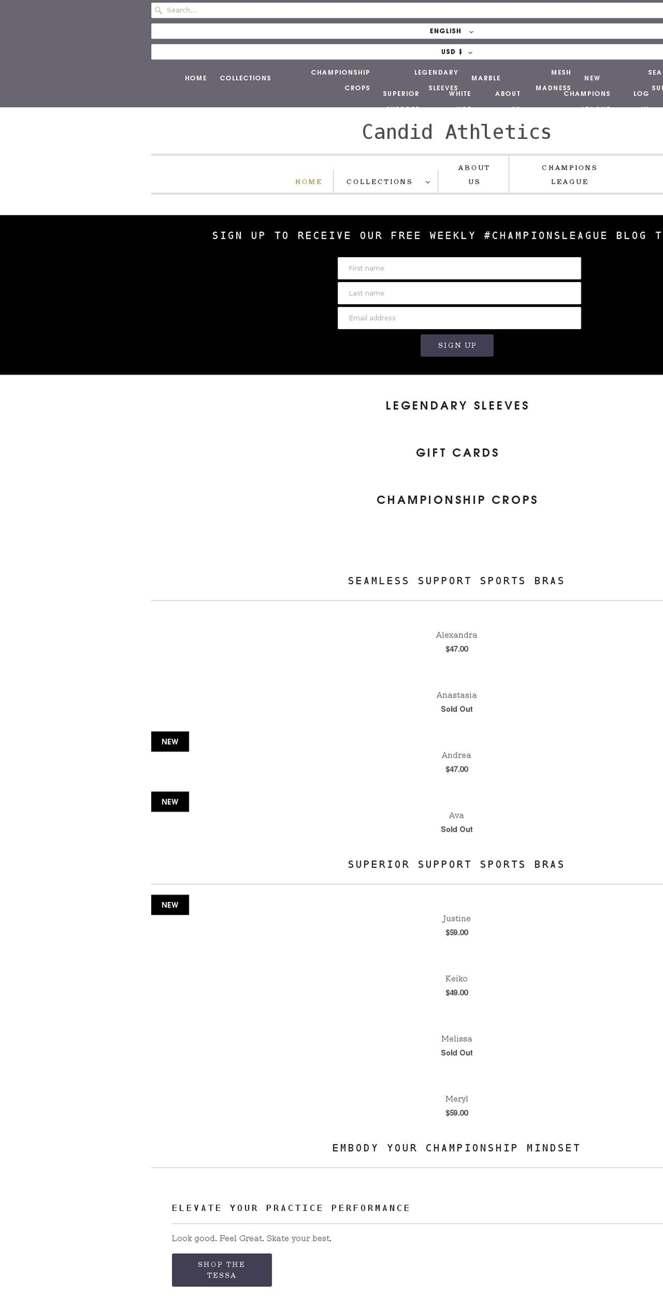 candidathletics.com shopify website screenshot