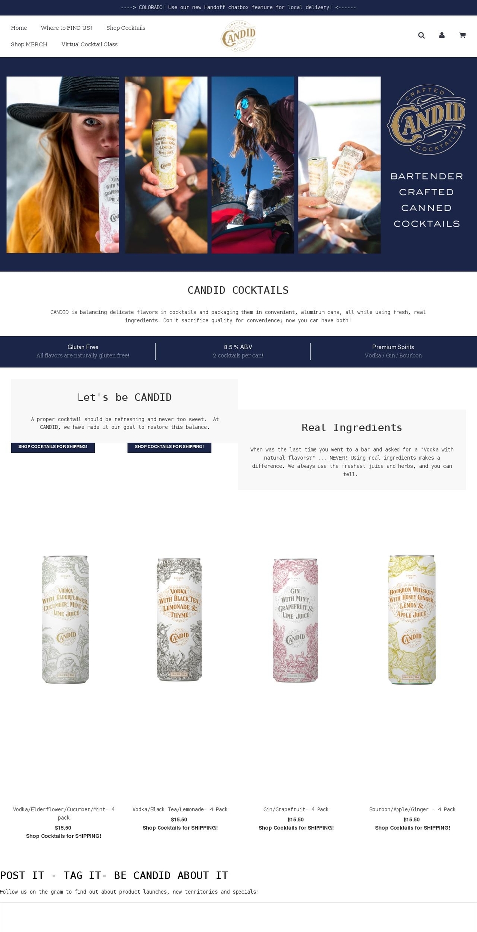 candidcocktails.com shopify website screenshot