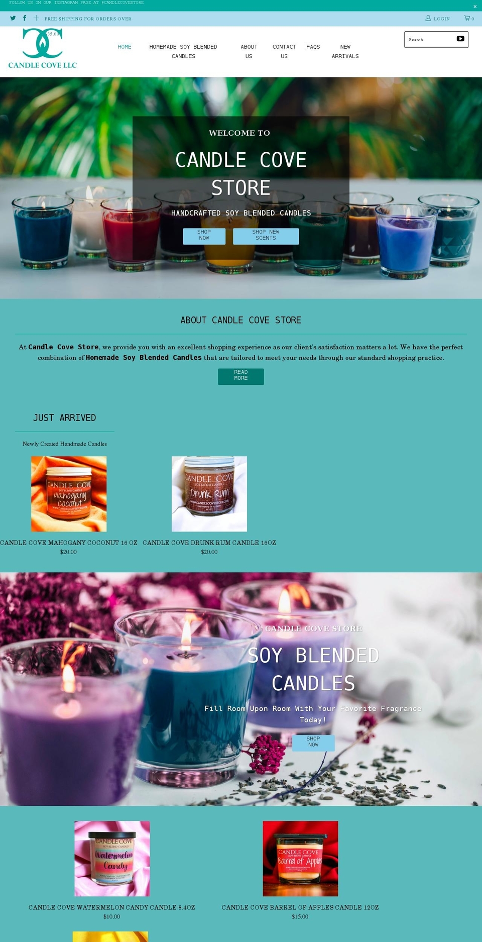 candlecovestore.com shopify website screenshot