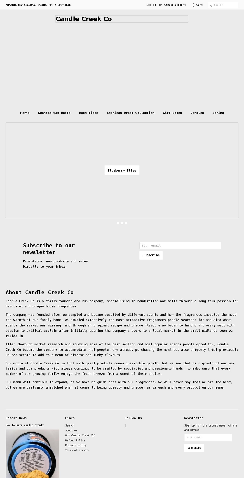candlecreekco.com shopify website screenshot