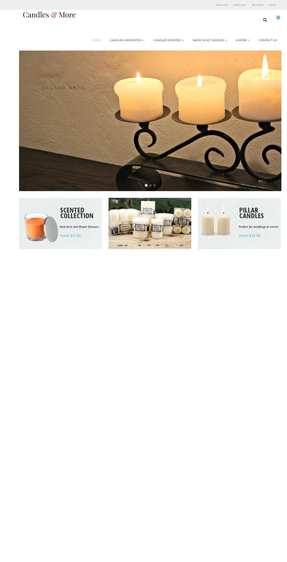 candlesandmore.co.nz shopify website screenshot