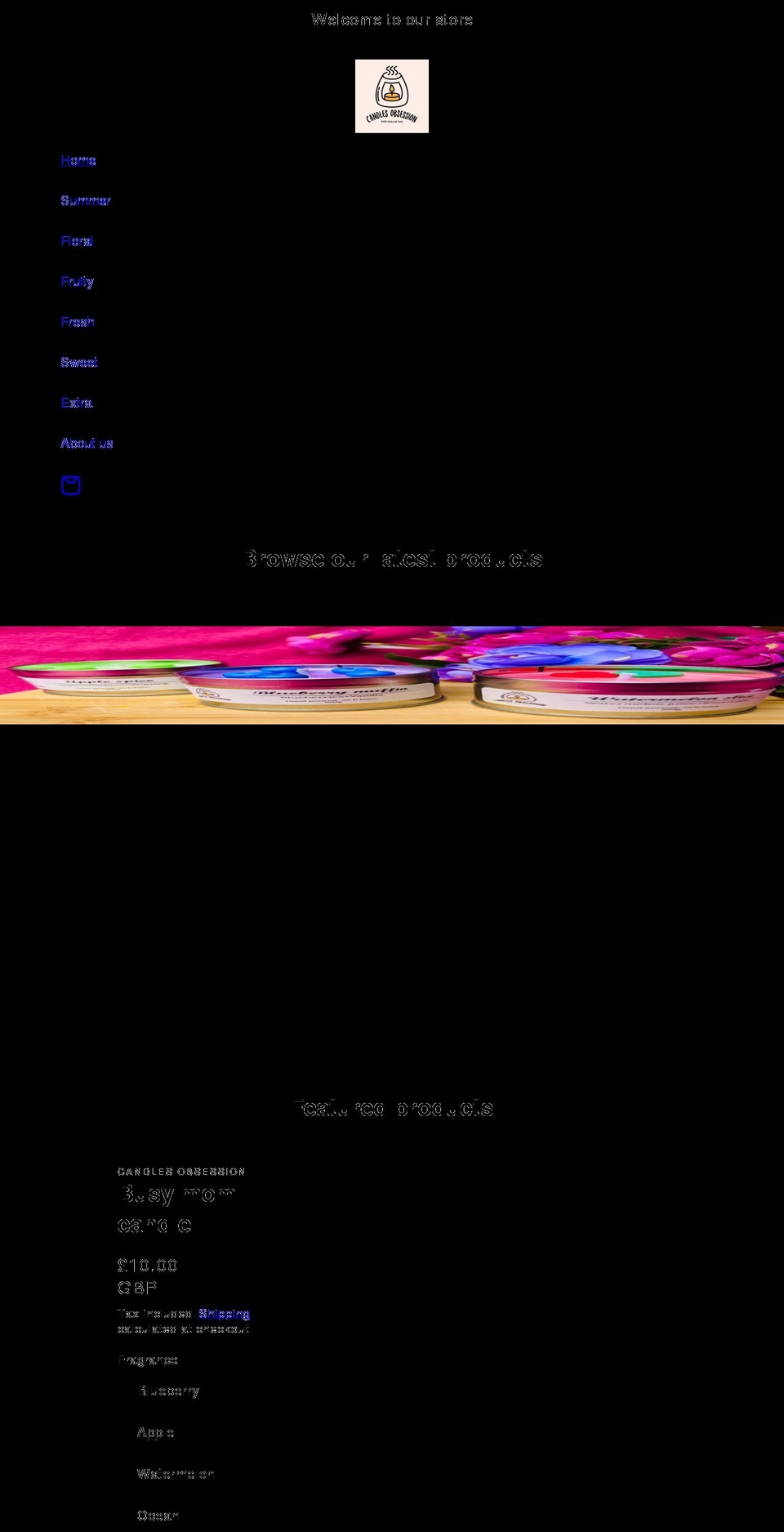 candlesobsession.com shopify website screenshot