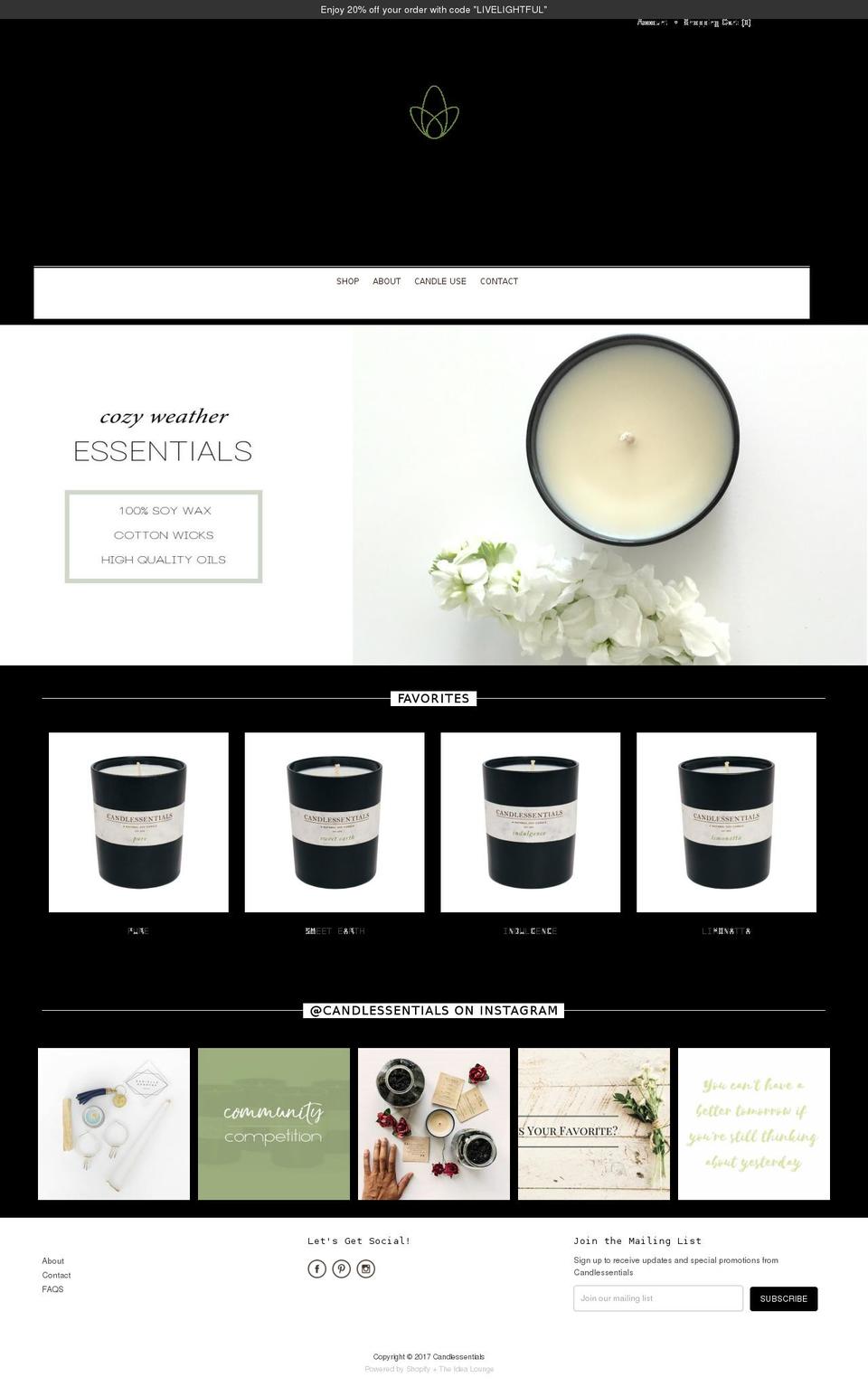 candlessentials.com shopify website screenshot