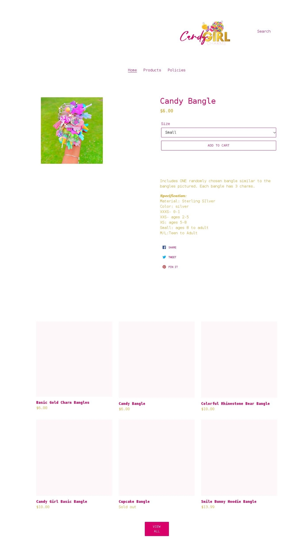 candygirlcharms.com shopify website screenshot