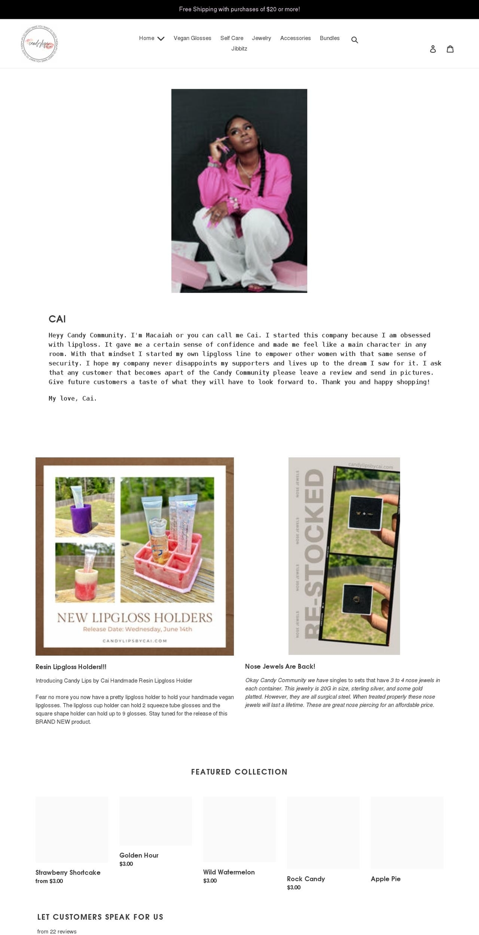 candylipsbycai.com shopify website screenshot