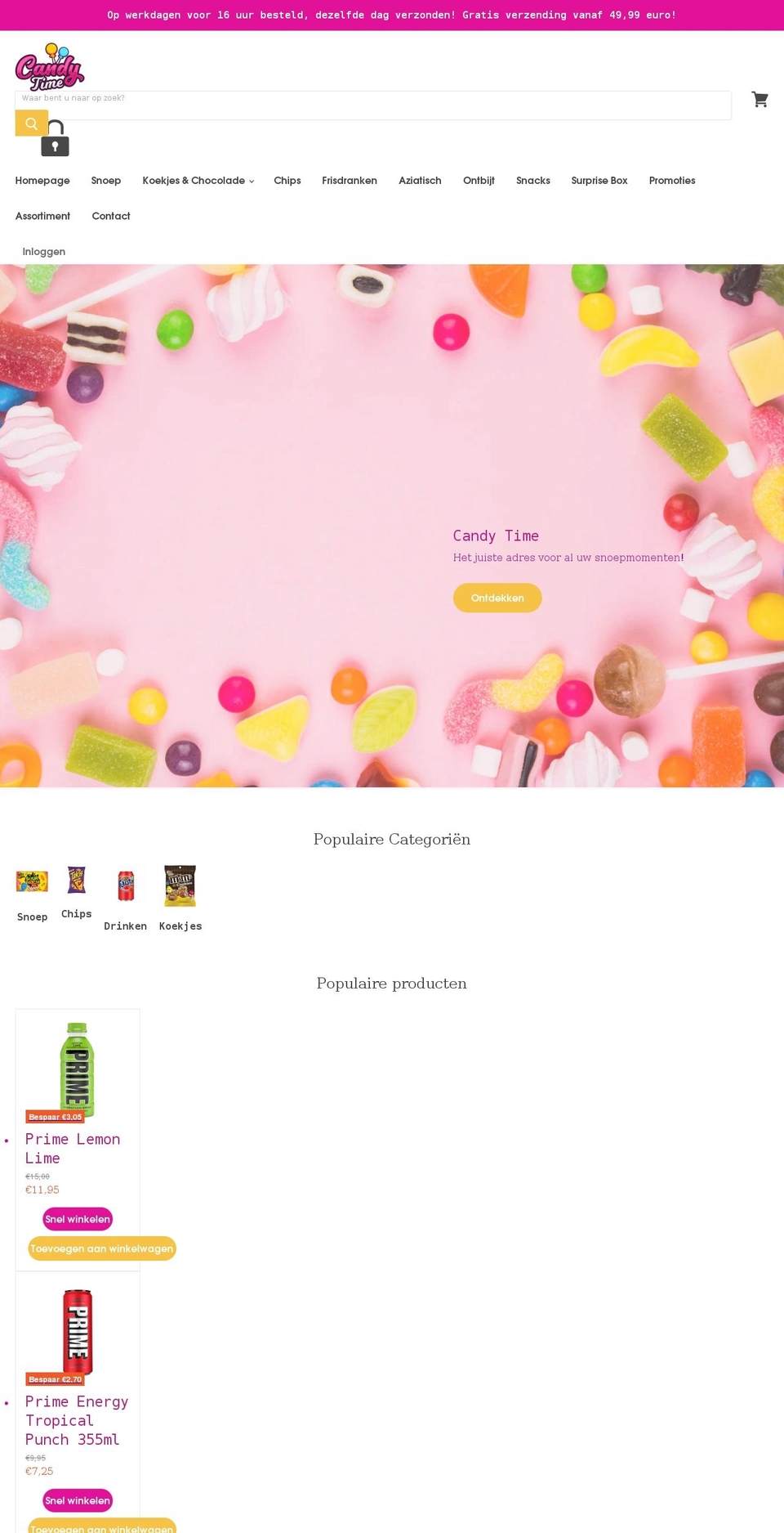 candytime.be shopify website screenshot