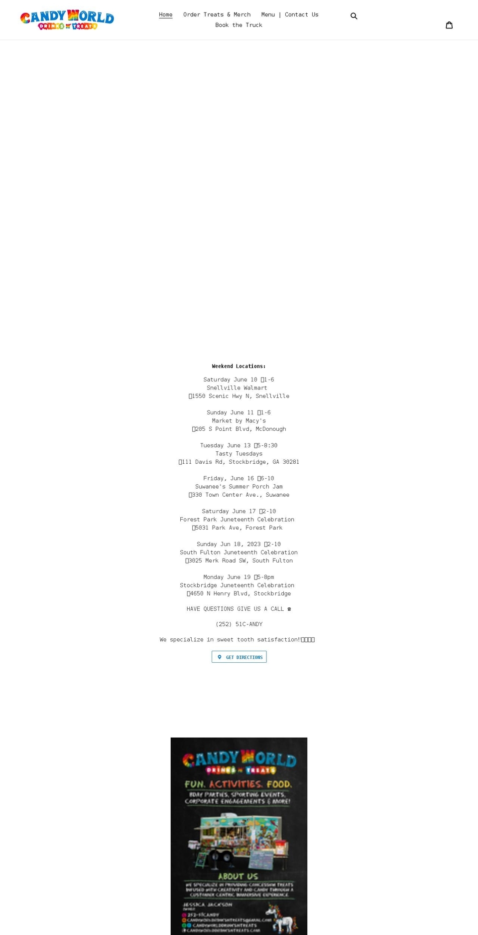 candyworlddrinksntreats.com shopify website screenshot