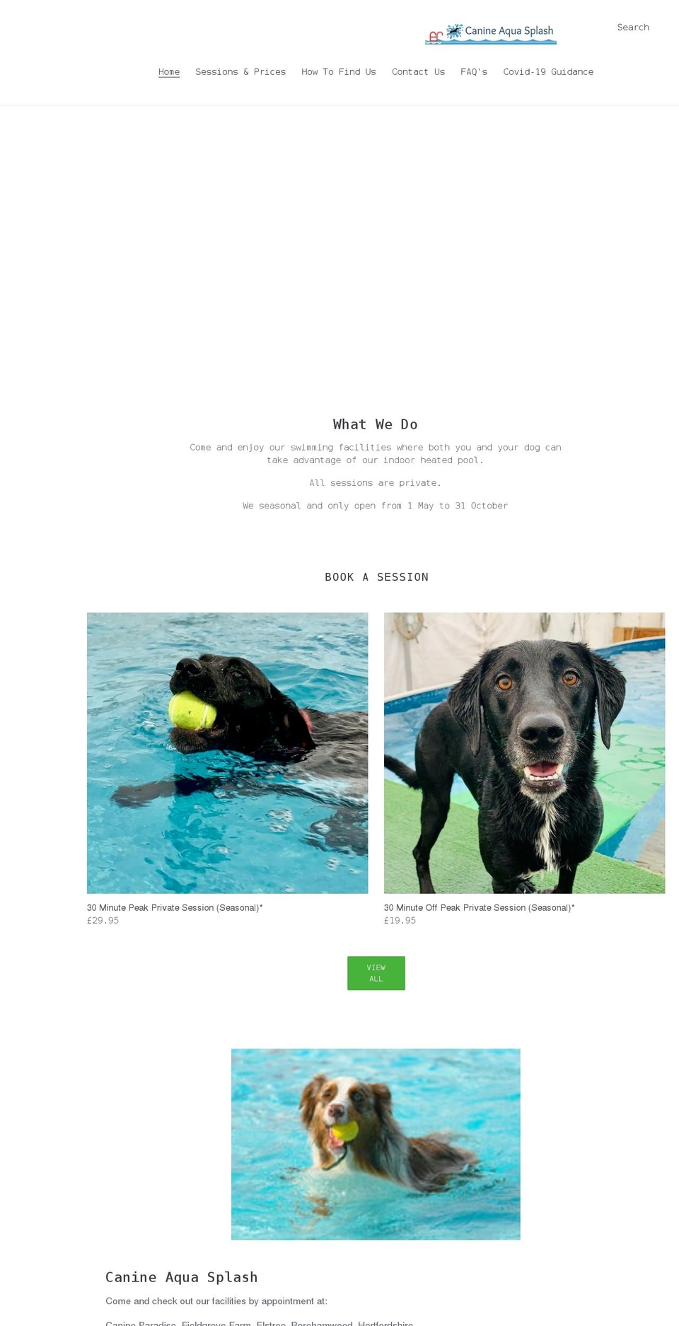canineaquasplash.com shopify website screenshot