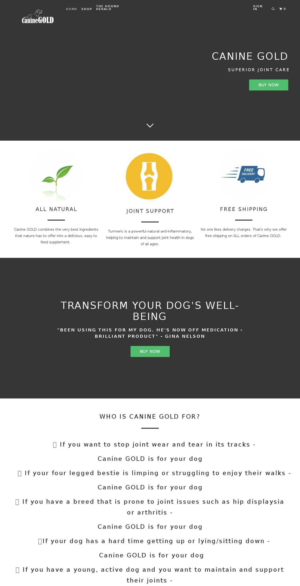 caninegold.com — Shopify storefront screenshot