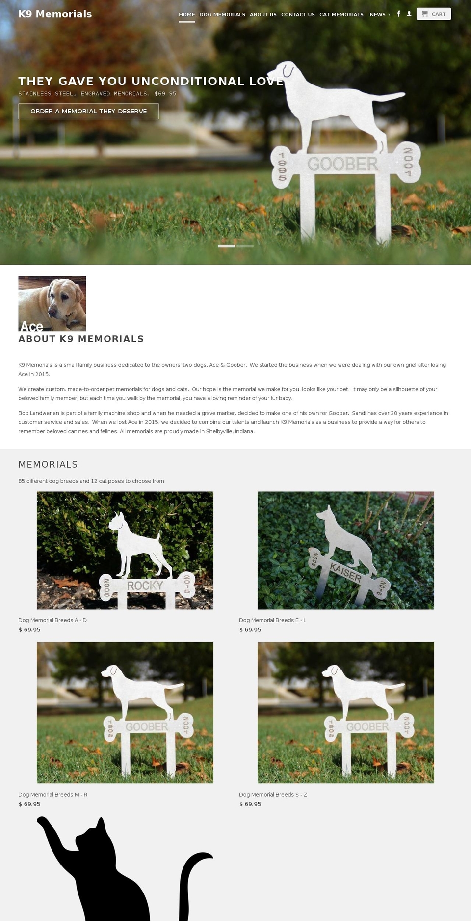 caninememorials.com — Shopify storefront screenshot