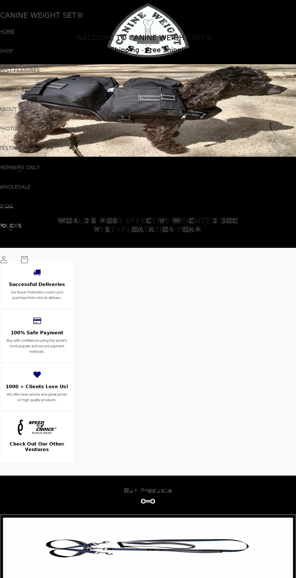 canineweightset.com shopify website screenshot