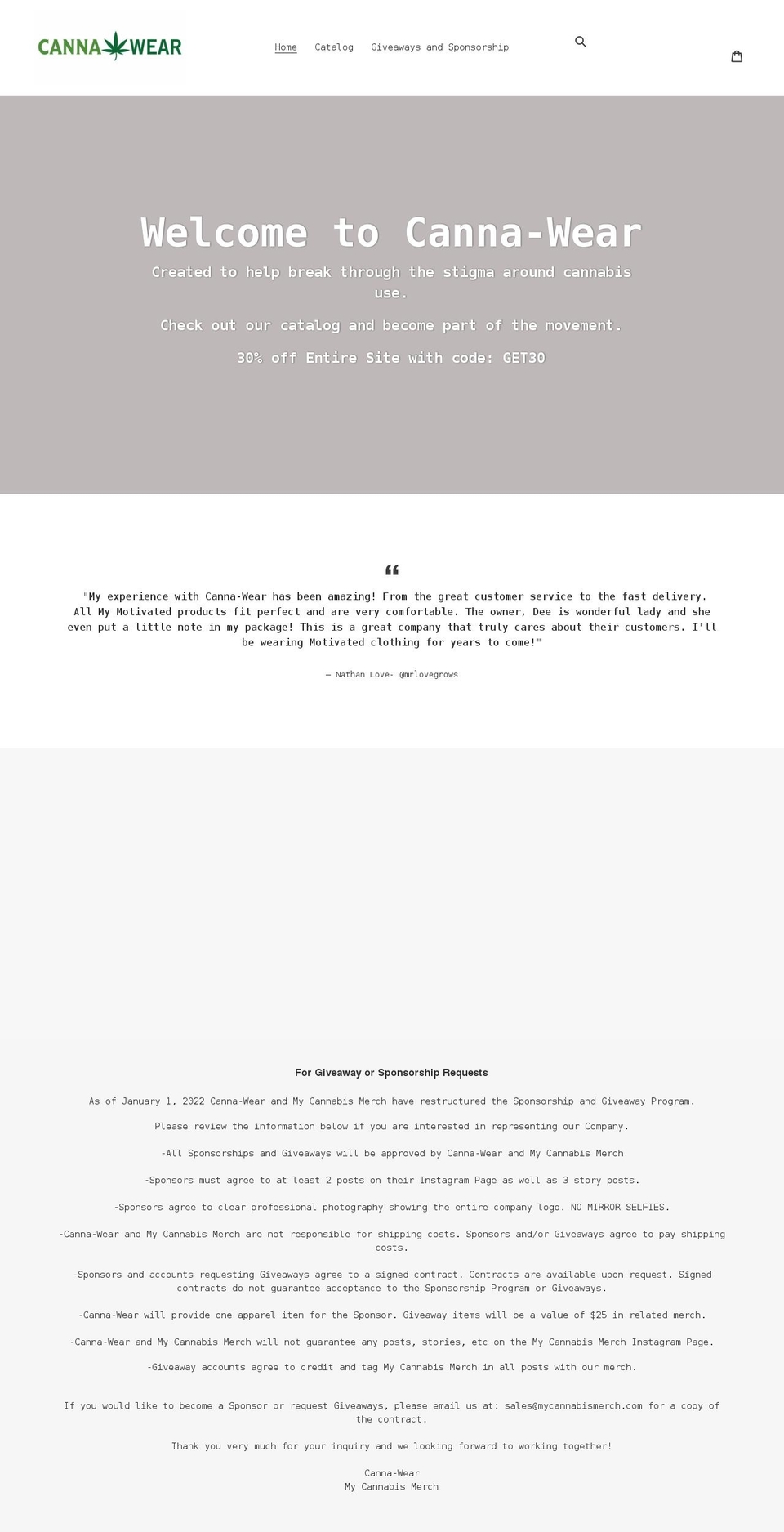 canna-wear.com shopify website screenshot