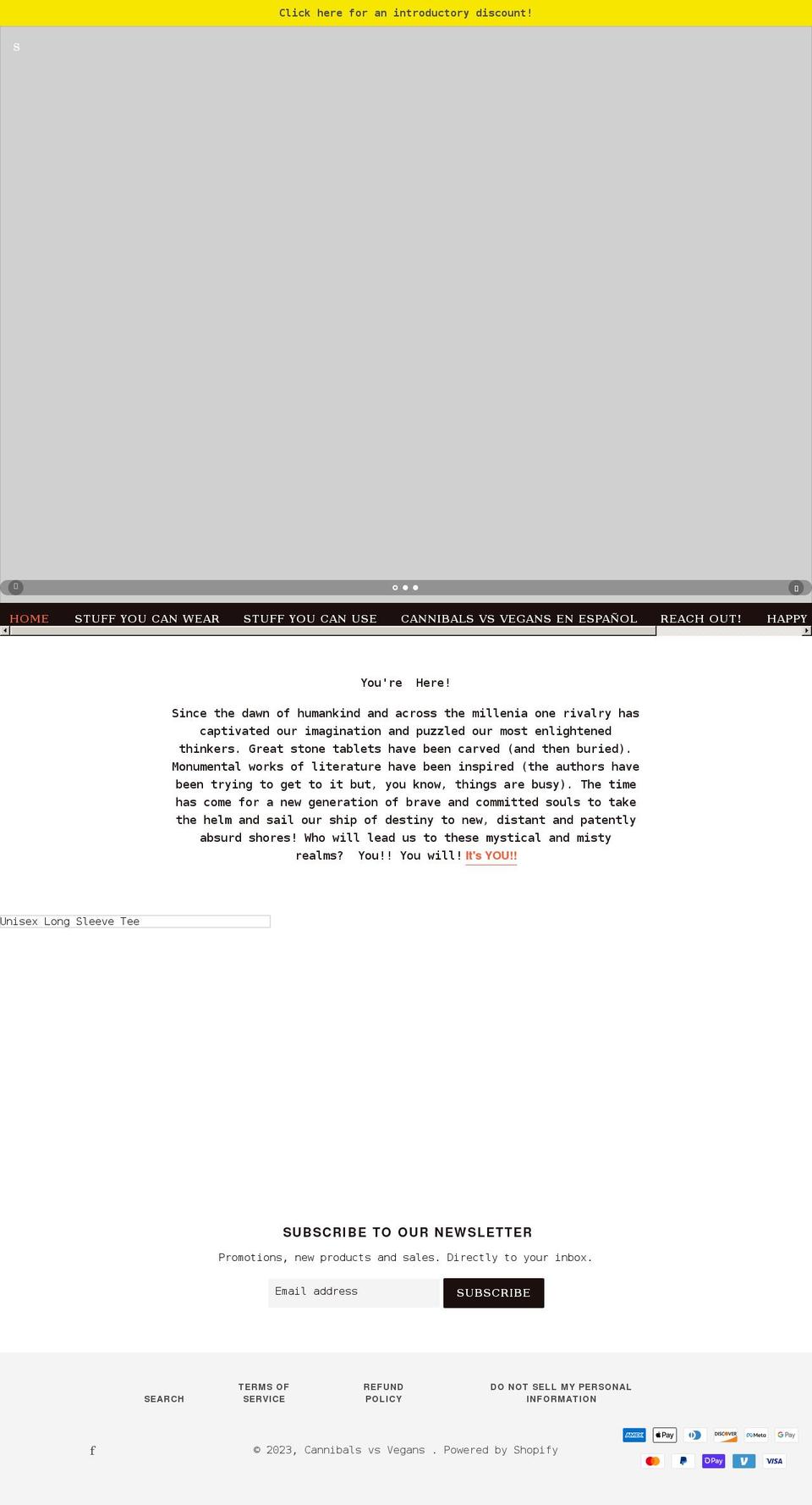 cannibalsvsvegans.com shopify website screenshot