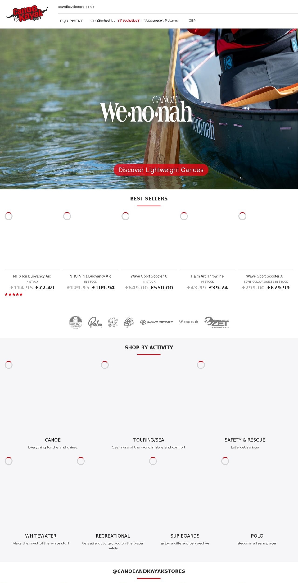 canoeandkayakstore.co.uk shopify website screenshot