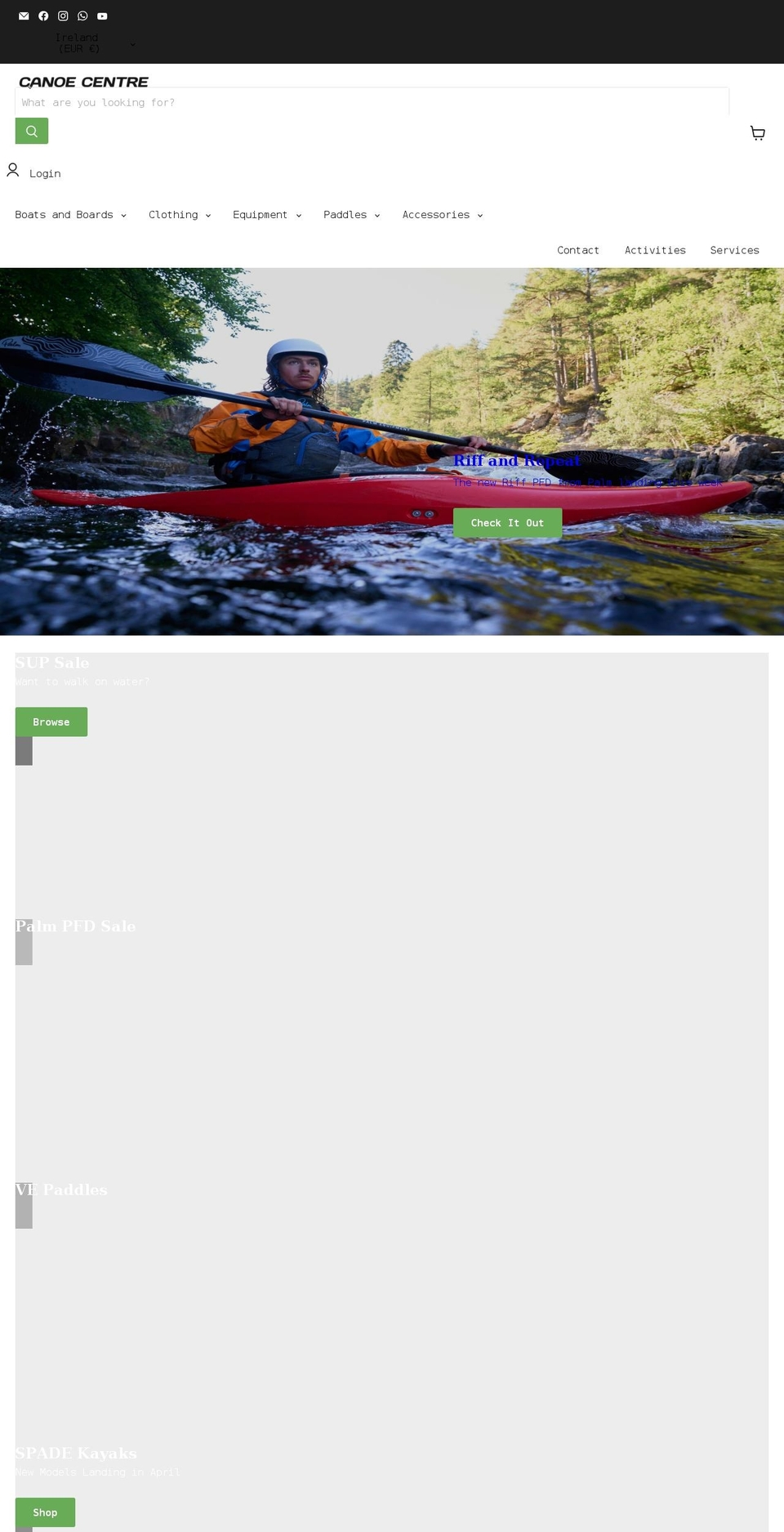 canoecentre.co.uk shopify website screenshot