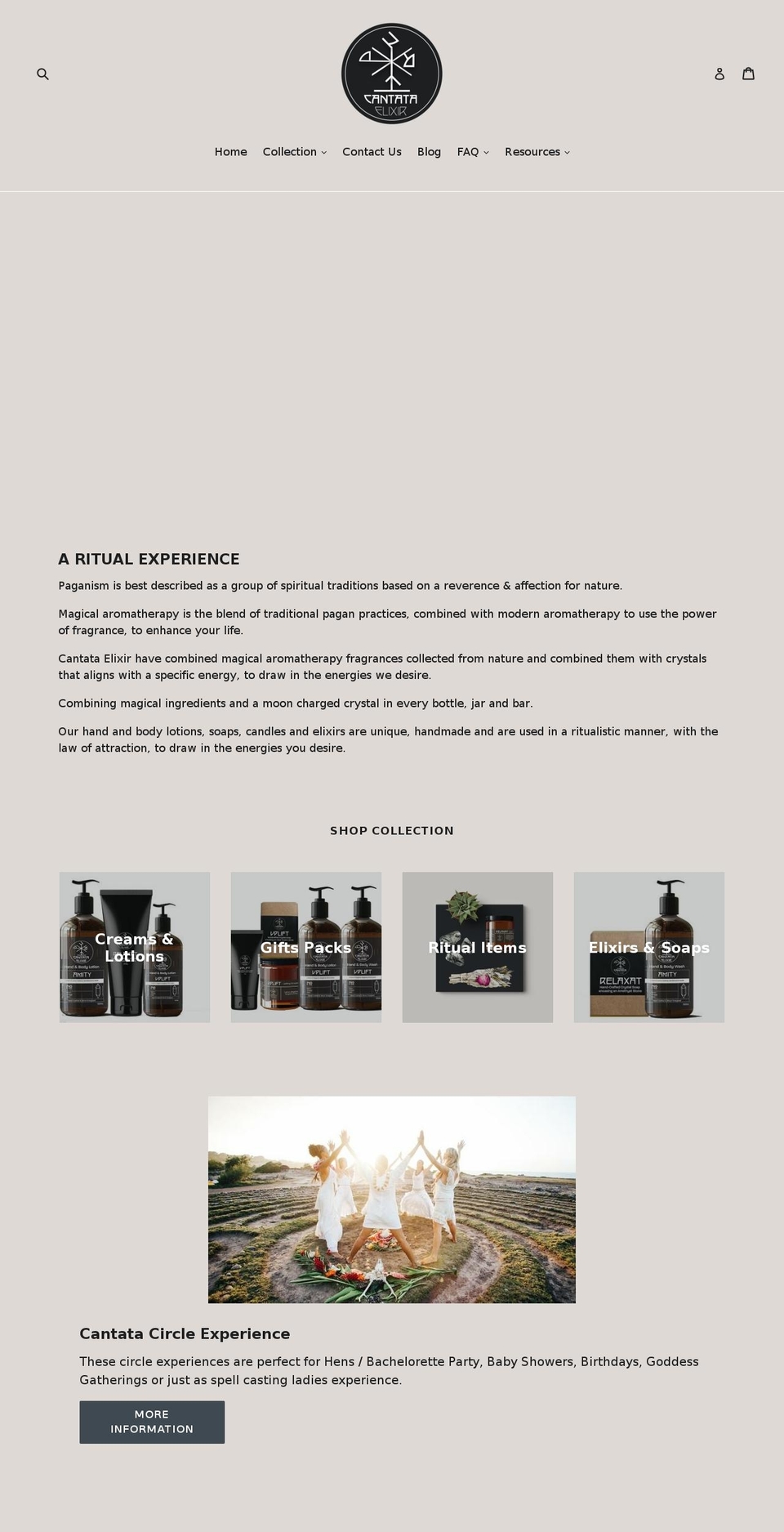 cantataelixir.com — Shopify storefront screenshot