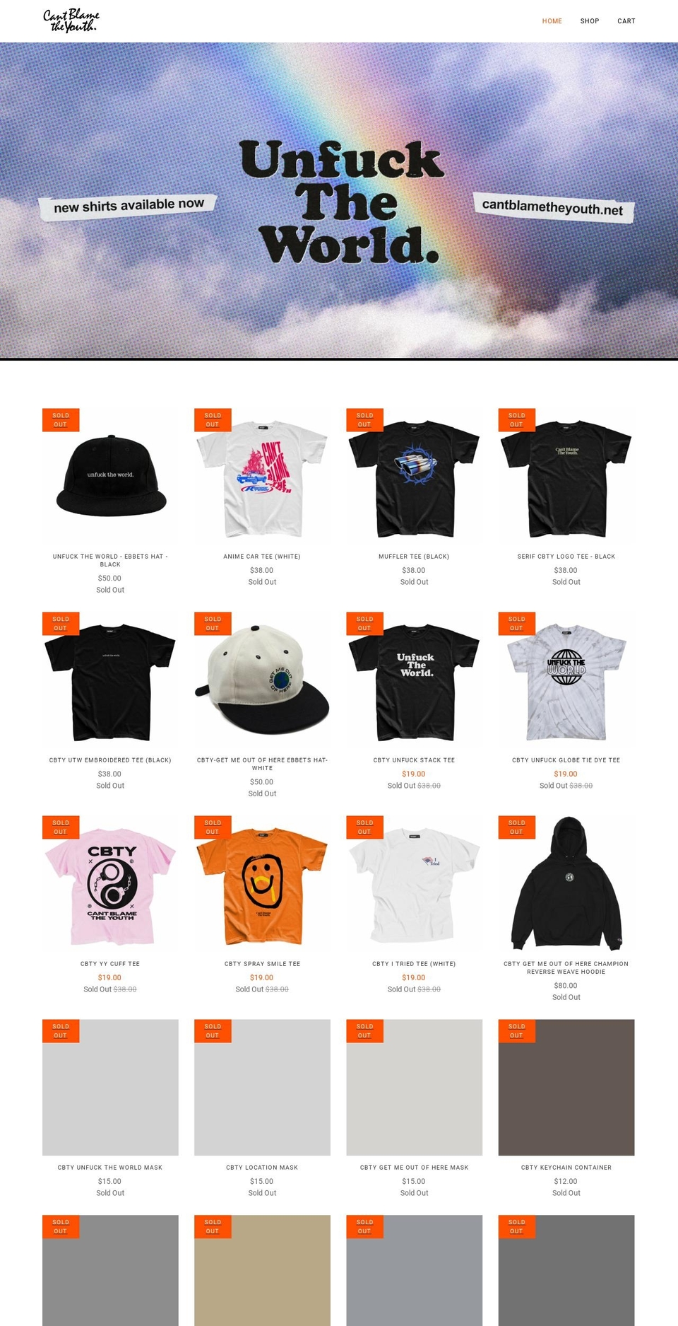 cantblametheyouth.net shopify website screenshot