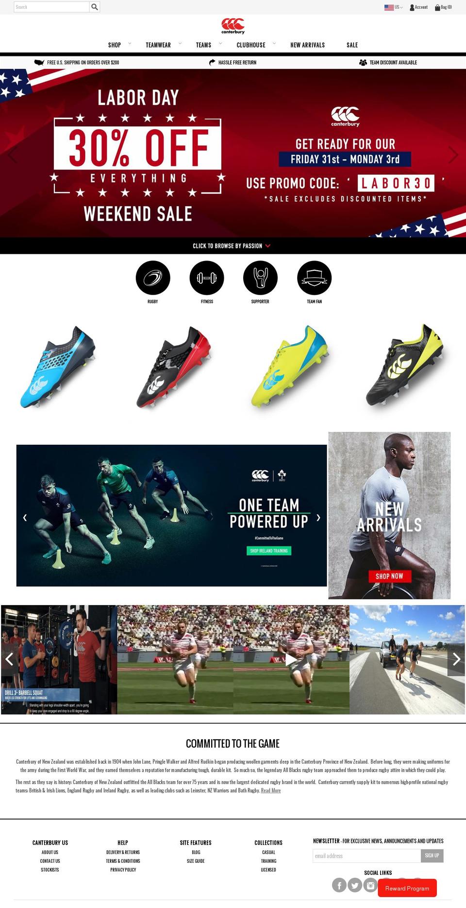 canterburyteamwear.com — Shopify storefront screenshot