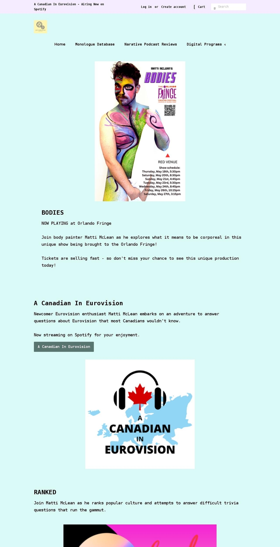 cantstandsittingproductions.com shopify website screenshot