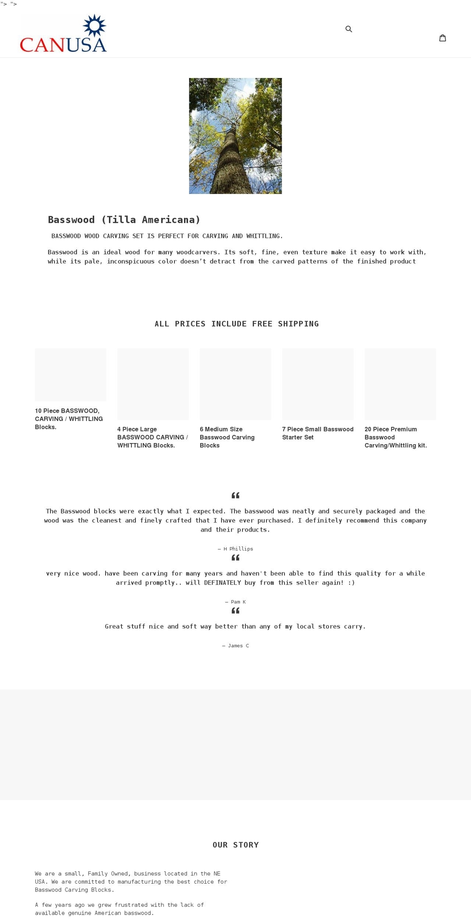 canusacrafts.com shopify website screenshot