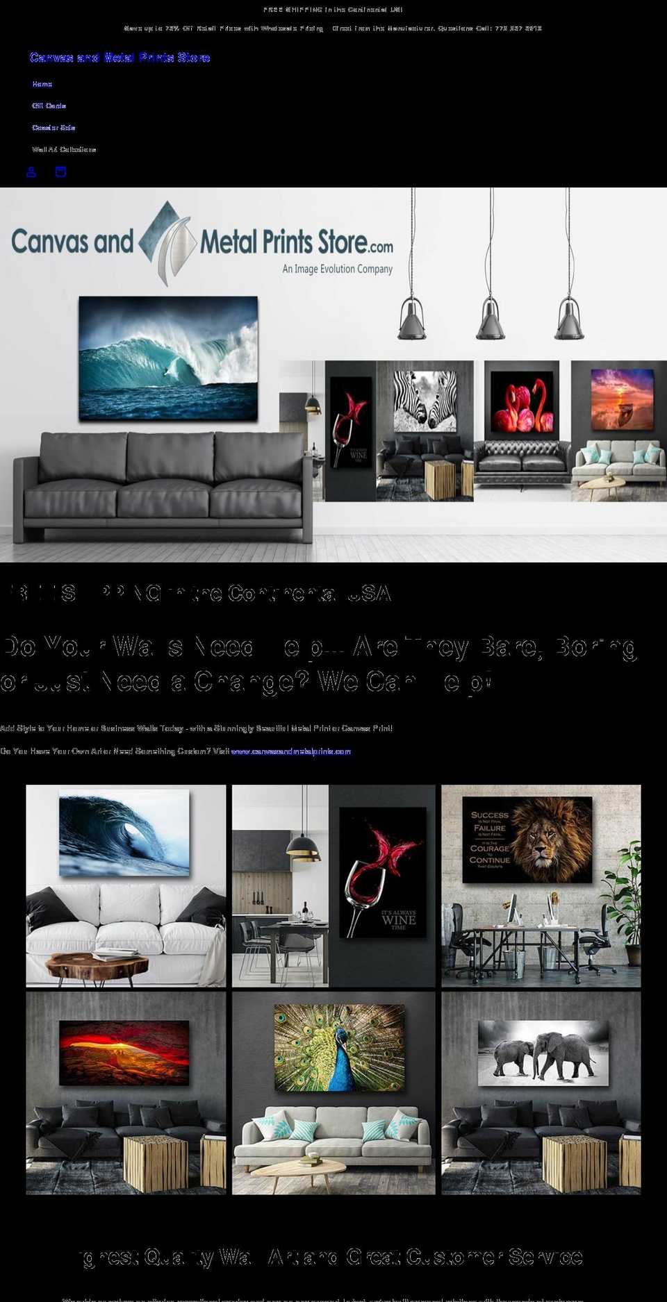 canvasandmetalprintsstore.com shopify website screenshot